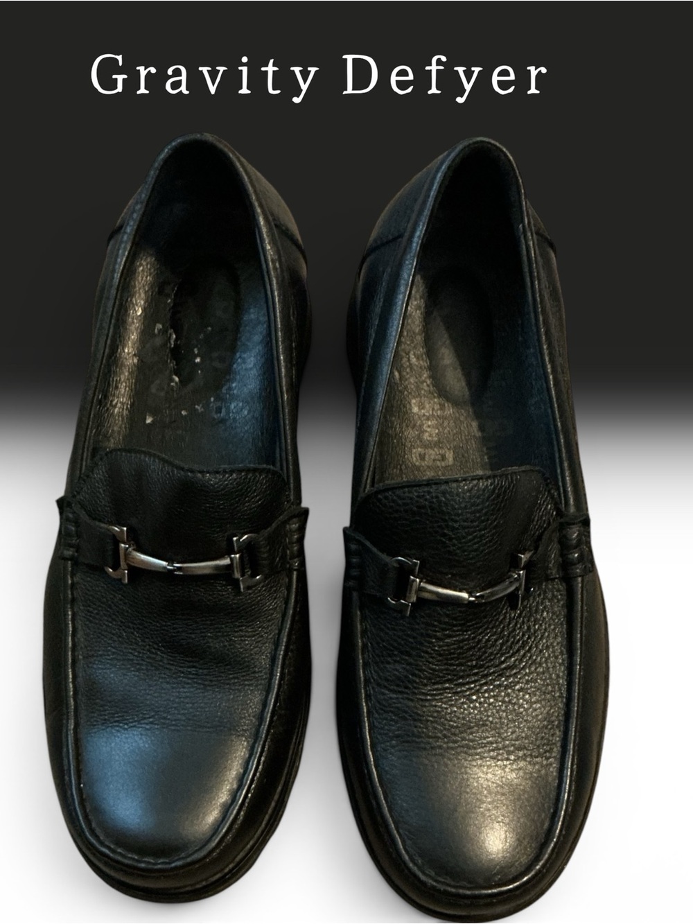 🌸Gravity Defyer Men’s Black Leather Slip-On Loafers with Bit Detail